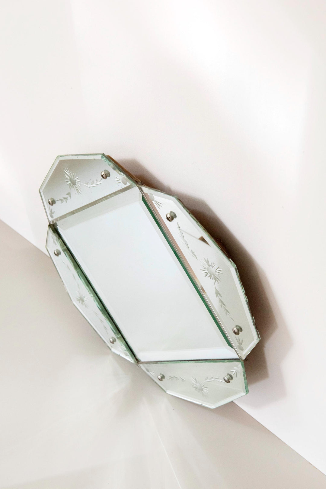 Antique Octagonal Wall Mirror - Venetian Style Etched Glass