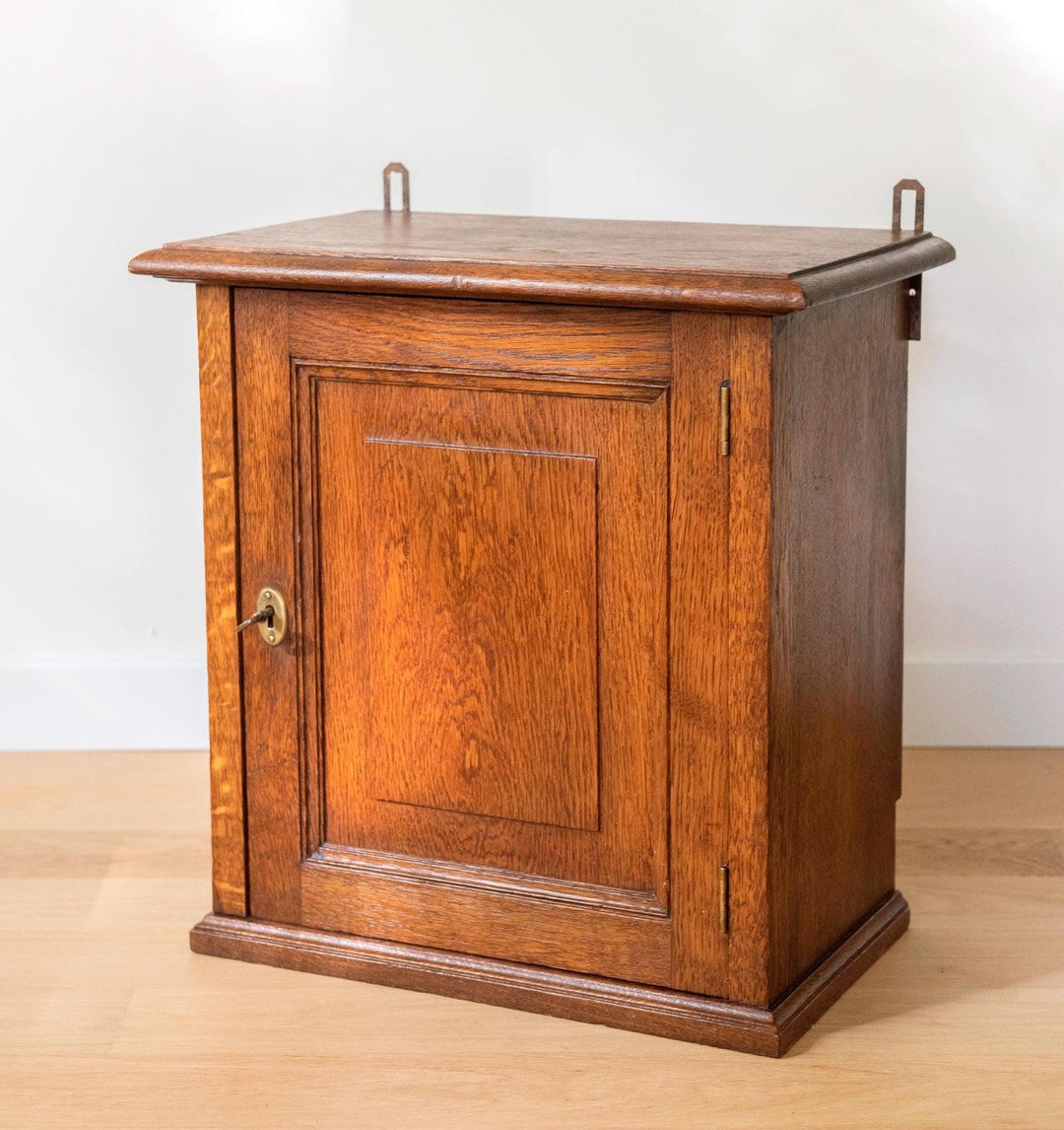 Antique Oak Wall Cabinet with Working Lock and Key