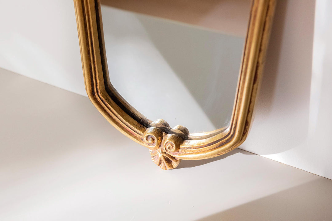 Vintage Gilt Wall Mirror With Crest - Ornate Rococo Style