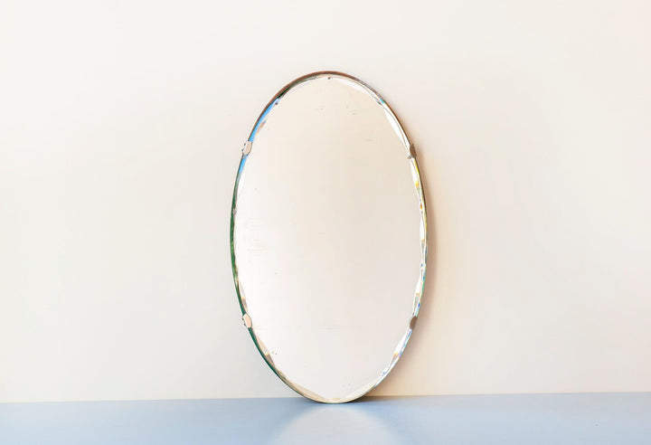 Oval Art Deco Frameless Mirror - Facet Cut Glass