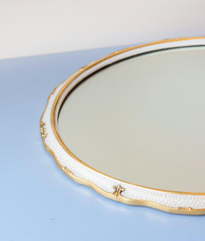 Vintage Dutch Oval Wall Mirror - Gold & Cream Scalloped Frame