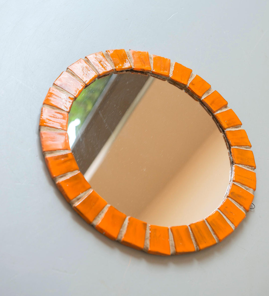 Vintage Orange Mosaic Tile Mirror, 1960s
