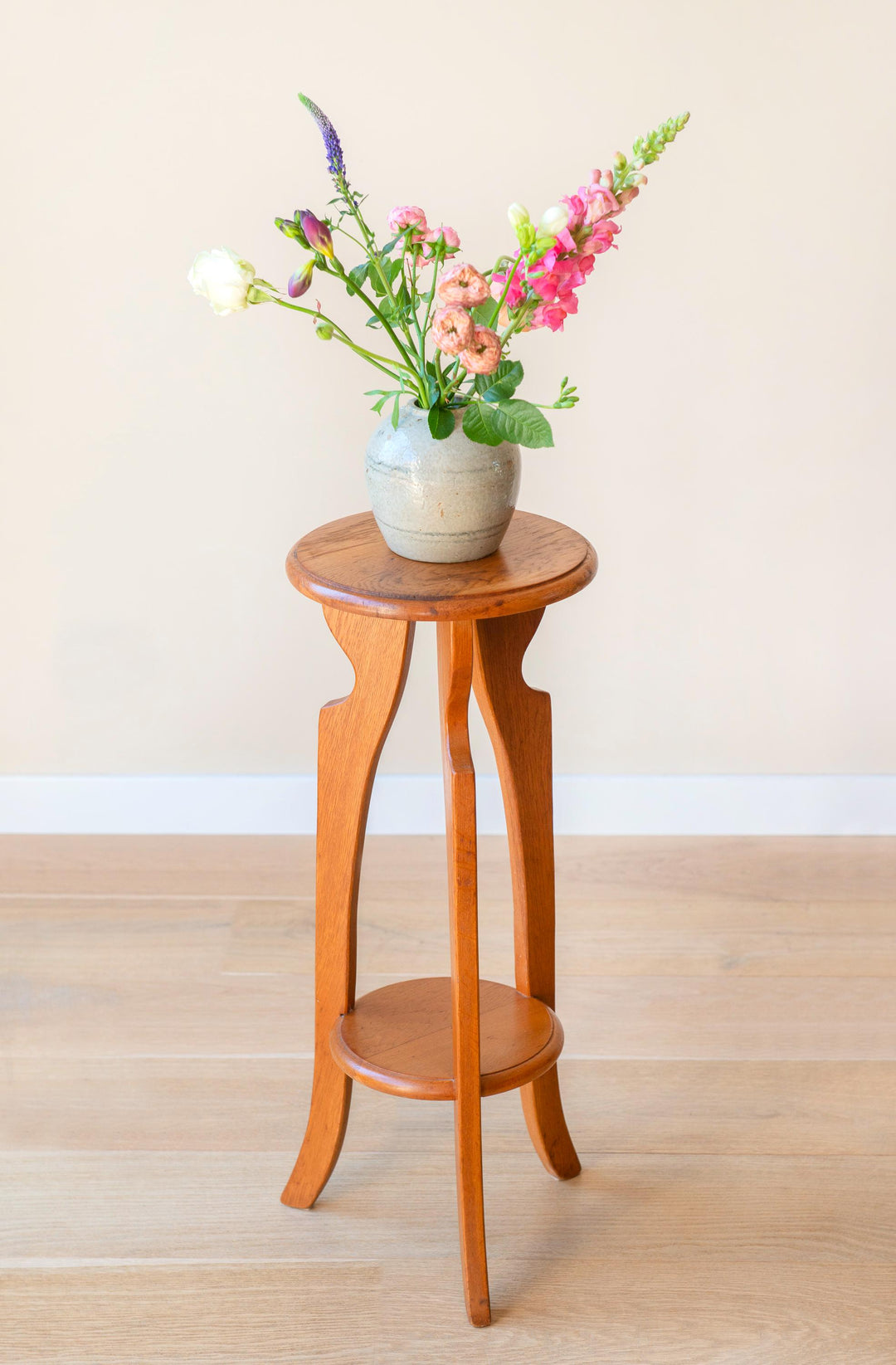 Vintage Art Deco Plant Stand - Round Wooden Etagere