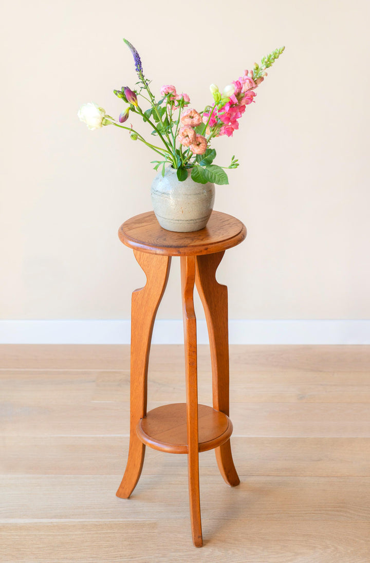 Vintage Art Deco Plant Stand - Round Wooden Etagere