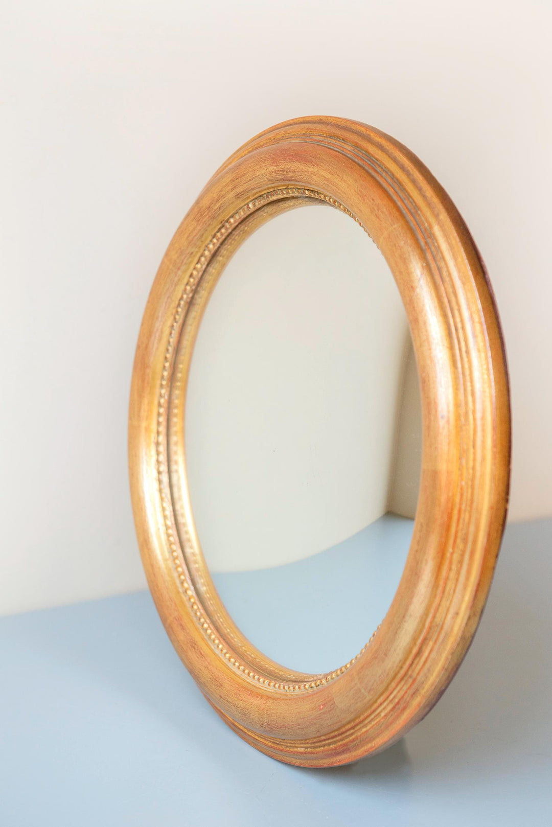 Vintage Convex Bullseye Mirror - Gilt Wood Frame with Beaded Inner Rim
