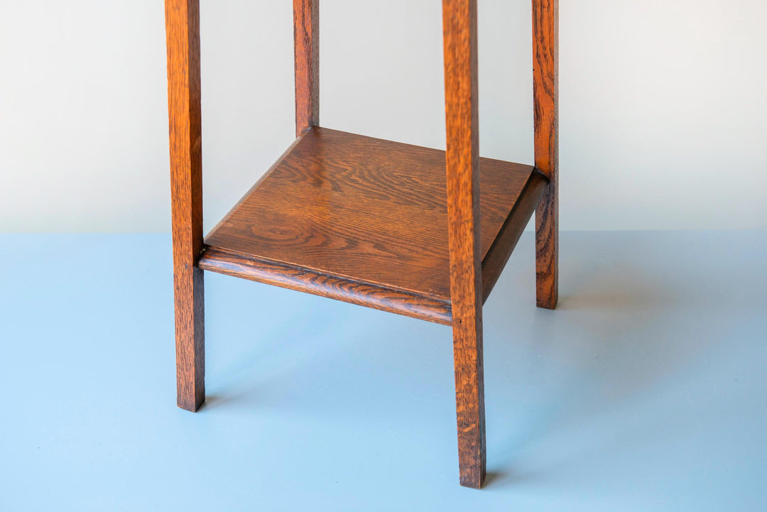 Art Deco Side Table - Solid Oak Two Tier Plant Stand