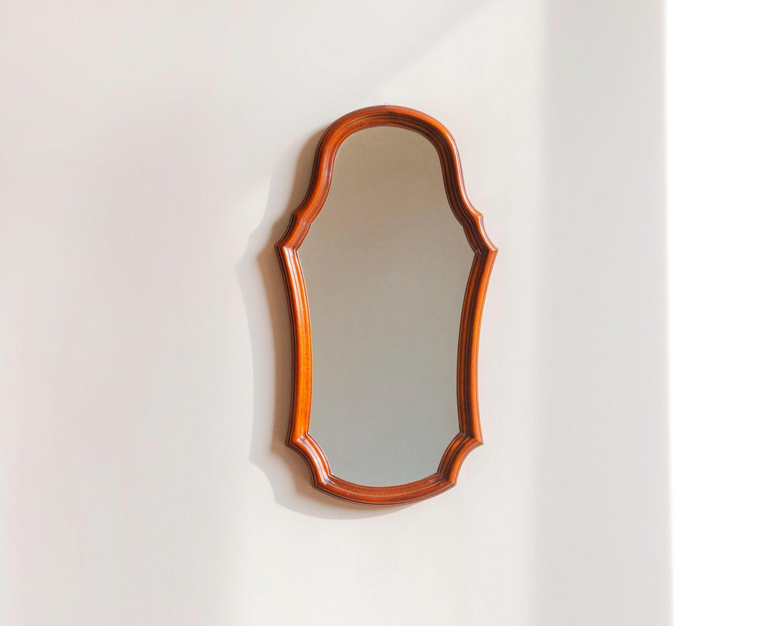 Vintage Wooden Wall Mirror - Scalloped Arched Frame