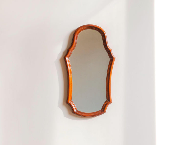 Vintage Wooden Wall Mirror - Scalloped Arched Frame