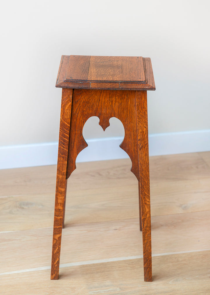 Antique Hand Carved Oak Side Table, Art Deco Design, 1930s