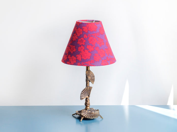 Brass Table Lamp With Floral Shade, 1950s