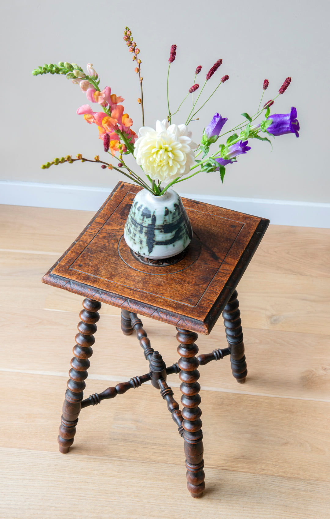 Antique Oak Table With Bobbin Legs, 19th Century