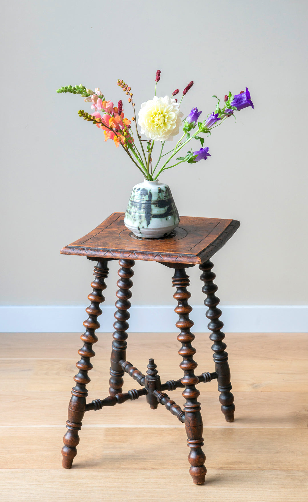 Antique Oak Table With Bobbin Legs, 19th Century