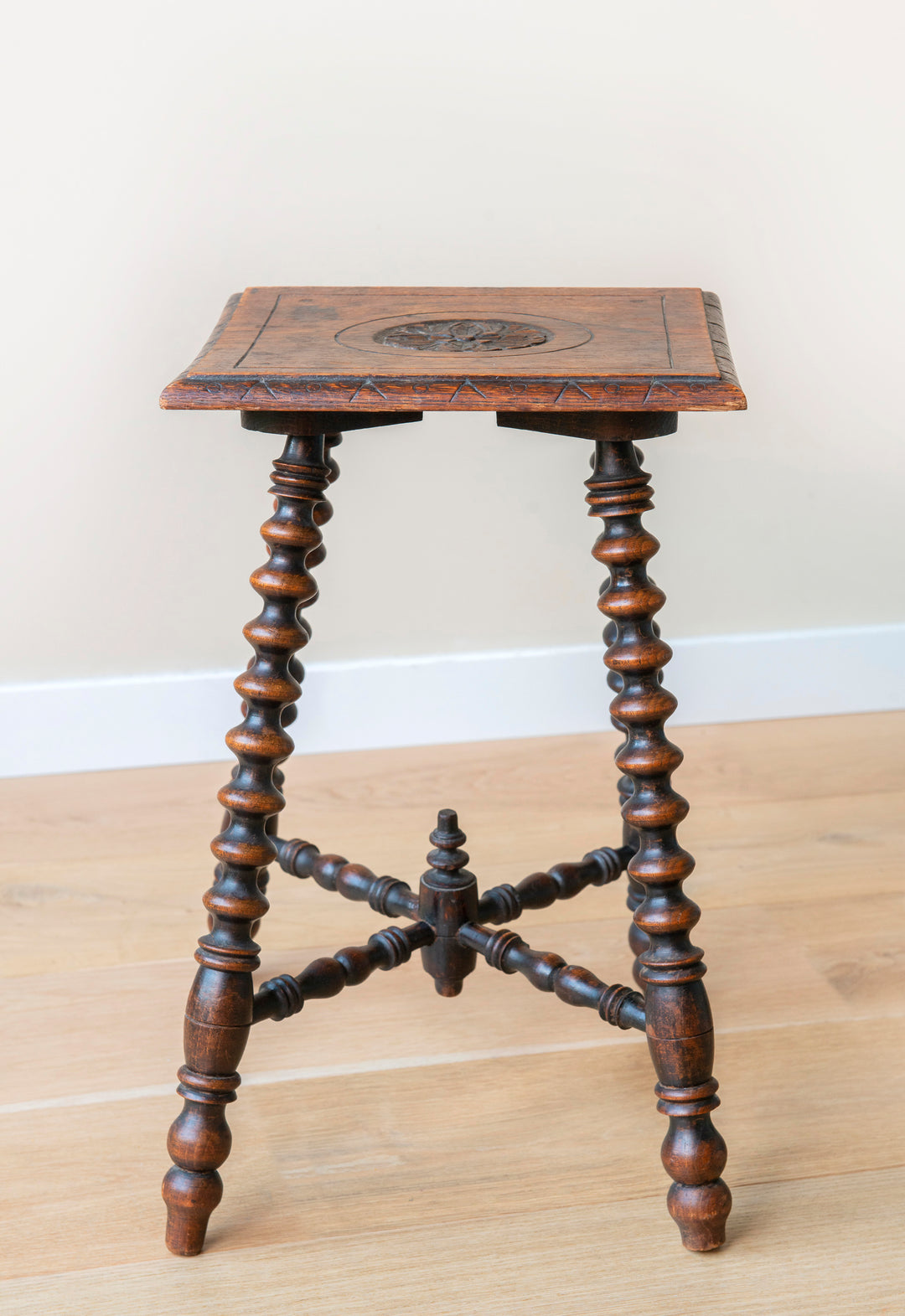 Antique Oak Table With Bobbin Legs, 19th Century