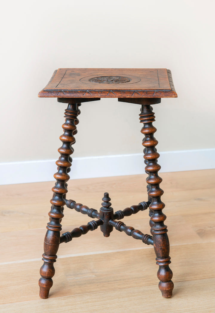 Antique Oak Table With Bobbin Legs, 19th Century
