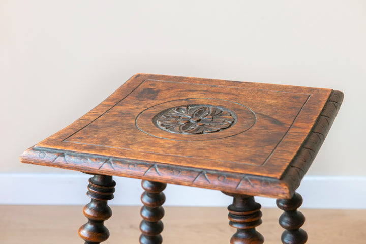 Antique Oak Table With Bobbin Legs, 19th Century