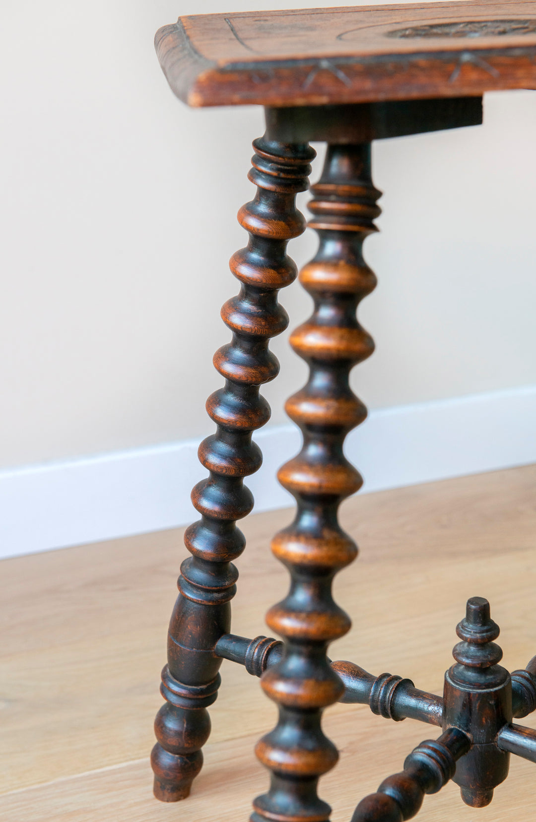 Antique Oak Table With Bobbin Legs, 19th Century