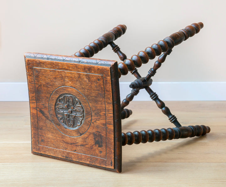 Antique Oak Table With Bobbin Legs, 19th Century