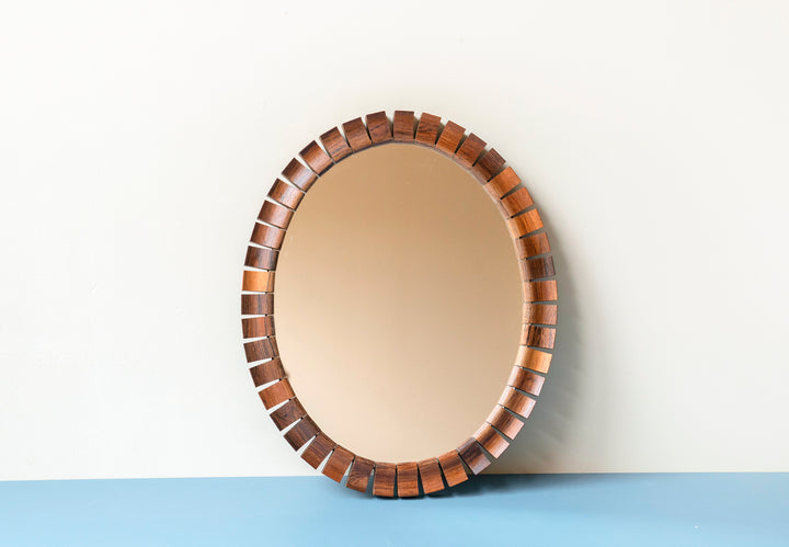 Oval Teak Rosewood Mirror, Danish Design, 1960s