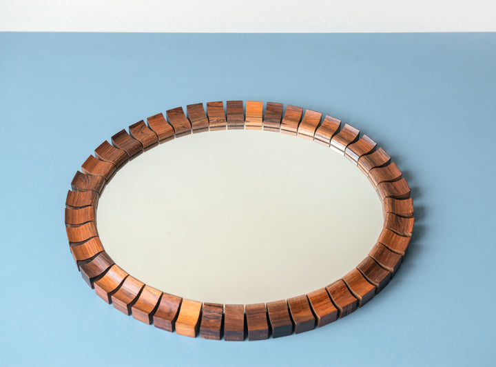 Oval Teak Rosewood Mirror, Danish Design, 1960s