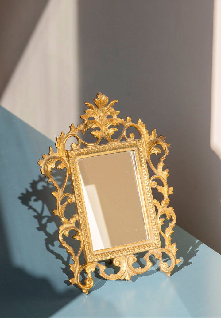 Antique Brass Table Mirror - Ornate Frame