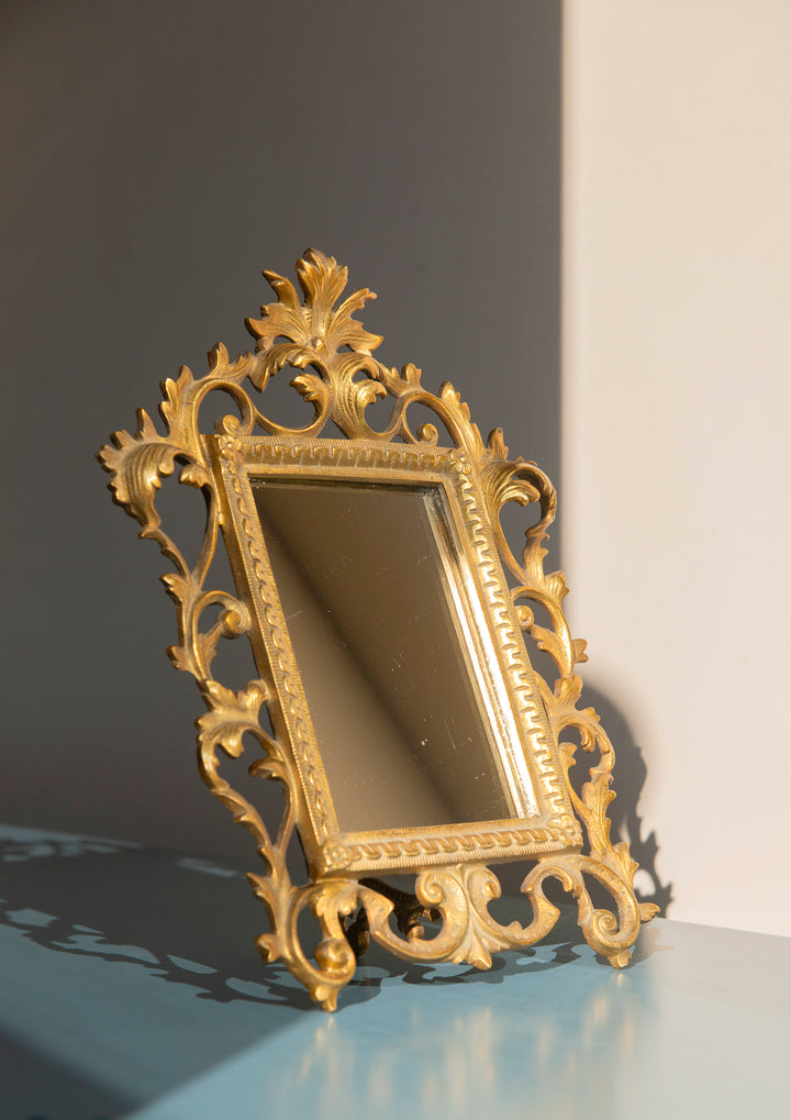 Antique Brass Table Mirror - Ornate Frame