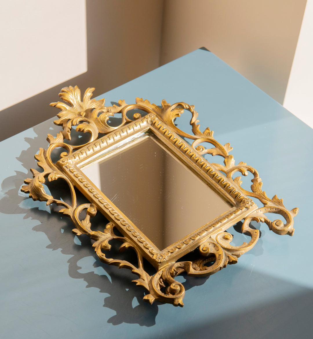 Antique Brass Table Mirror - Ornate Frame