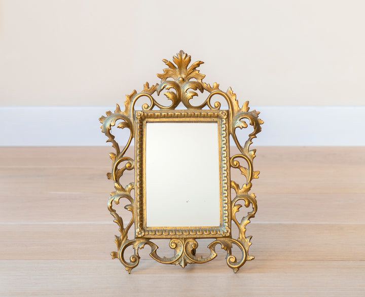 Antique Brass Table Mirror - Ornate Frame