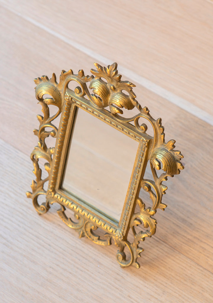 Antique Brass Table Mirror - Ornate Frame