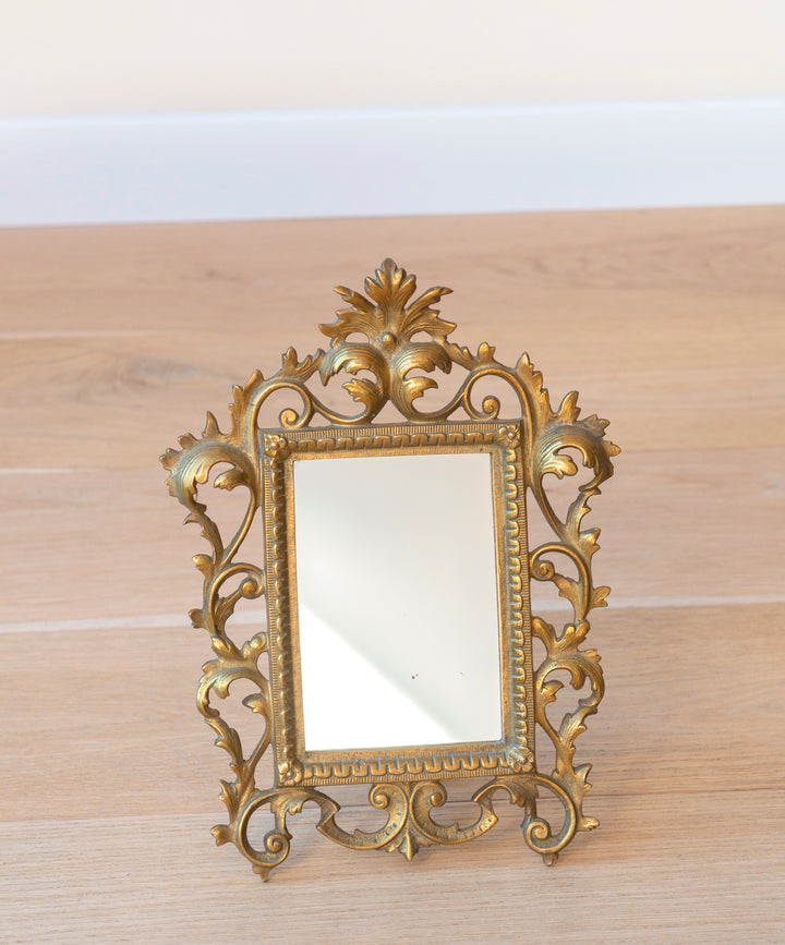 Antique Brass Table Mirror - Ornate Frame
