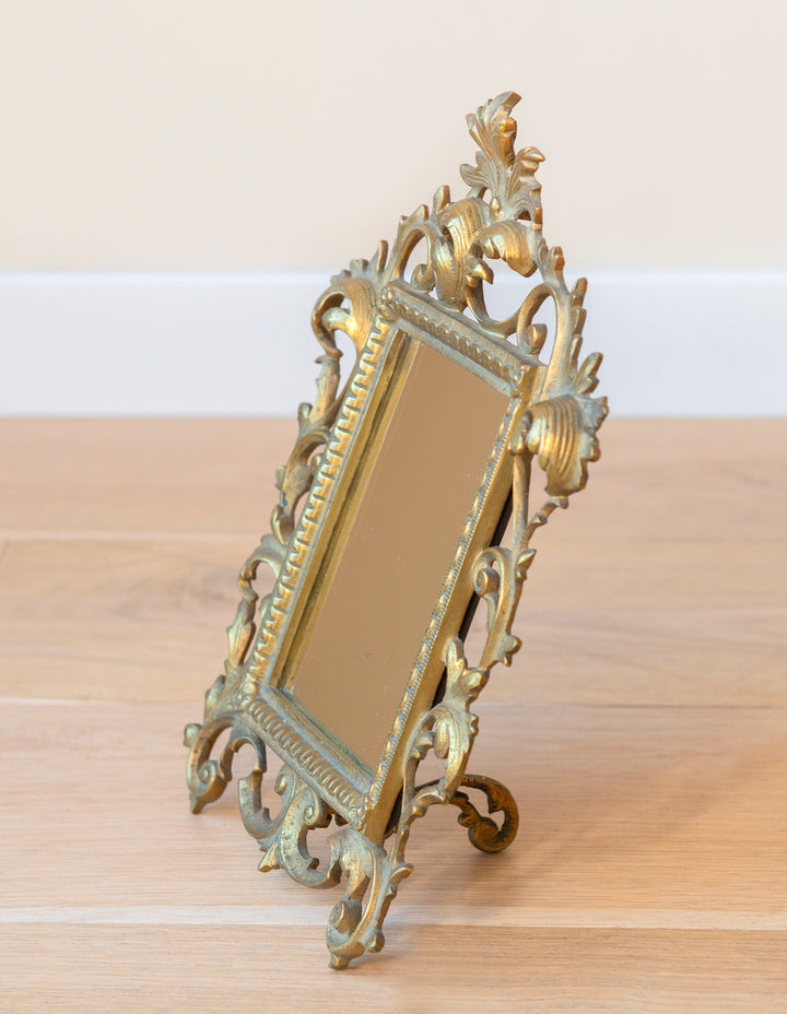 Antique Brass Table Mirror - Ornate Frame