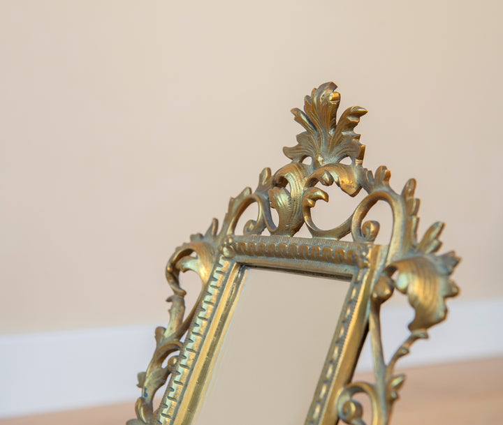 Antique Brass Table Mirror - Ornate Frame