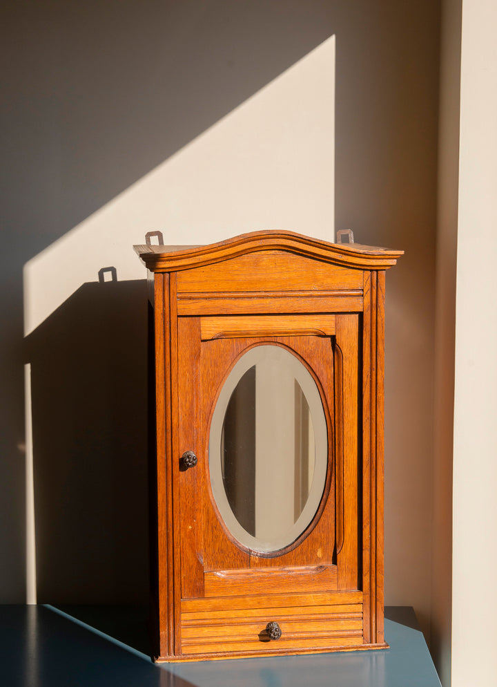Large Antique Apothecary Chest With Oval Mirror