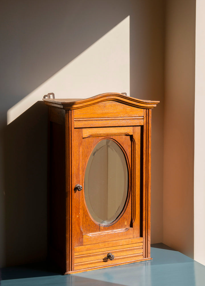 Large Antique Apothecary Chest With Oval Mirror