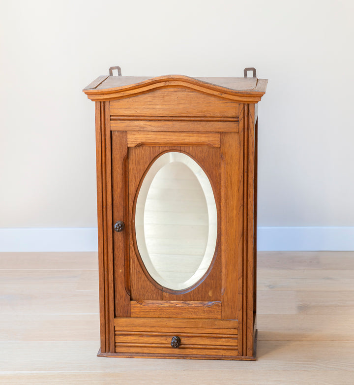 Large Antique Apothecary Chest With Oval Mirror