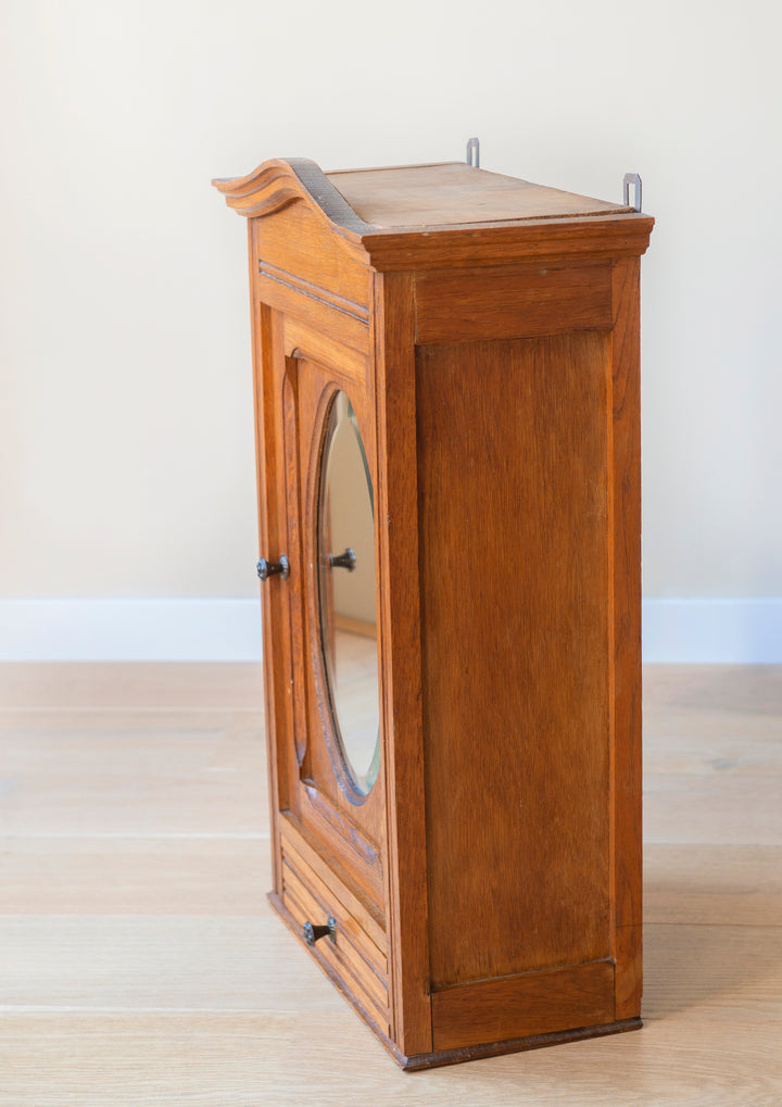 Large Antique Apothecary Chest With Oval Mirror