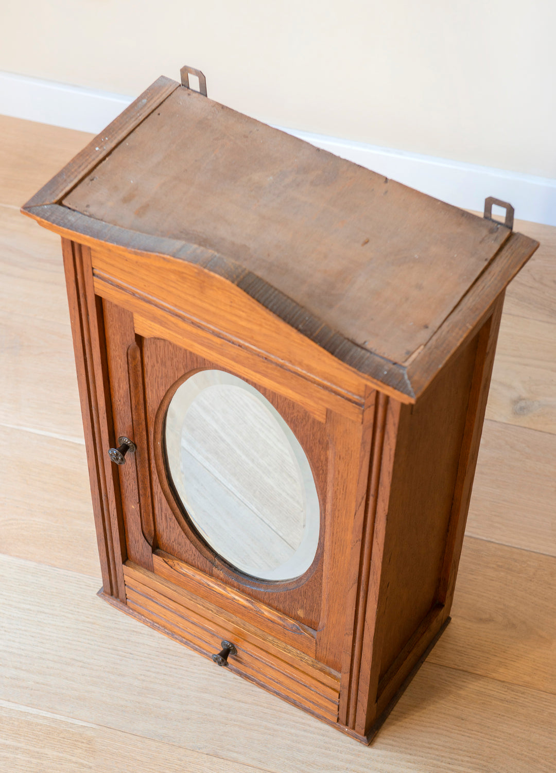 Large Antique Apothecary Chest With Oval Mirror