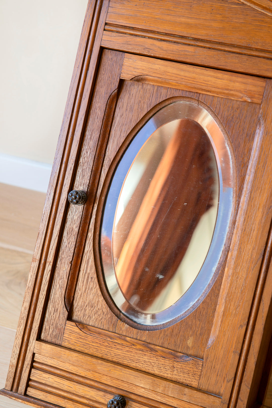 Large Antique Apothecary Chest With Oval Mirror