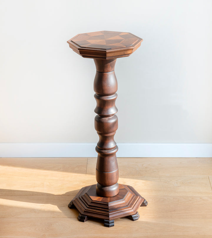 Octagonal Pedestal Table, Marquetry Wood Inlay