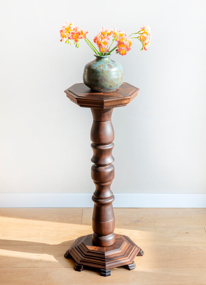 Octagonal Pedestal Table, Marquetry Wood Inlay