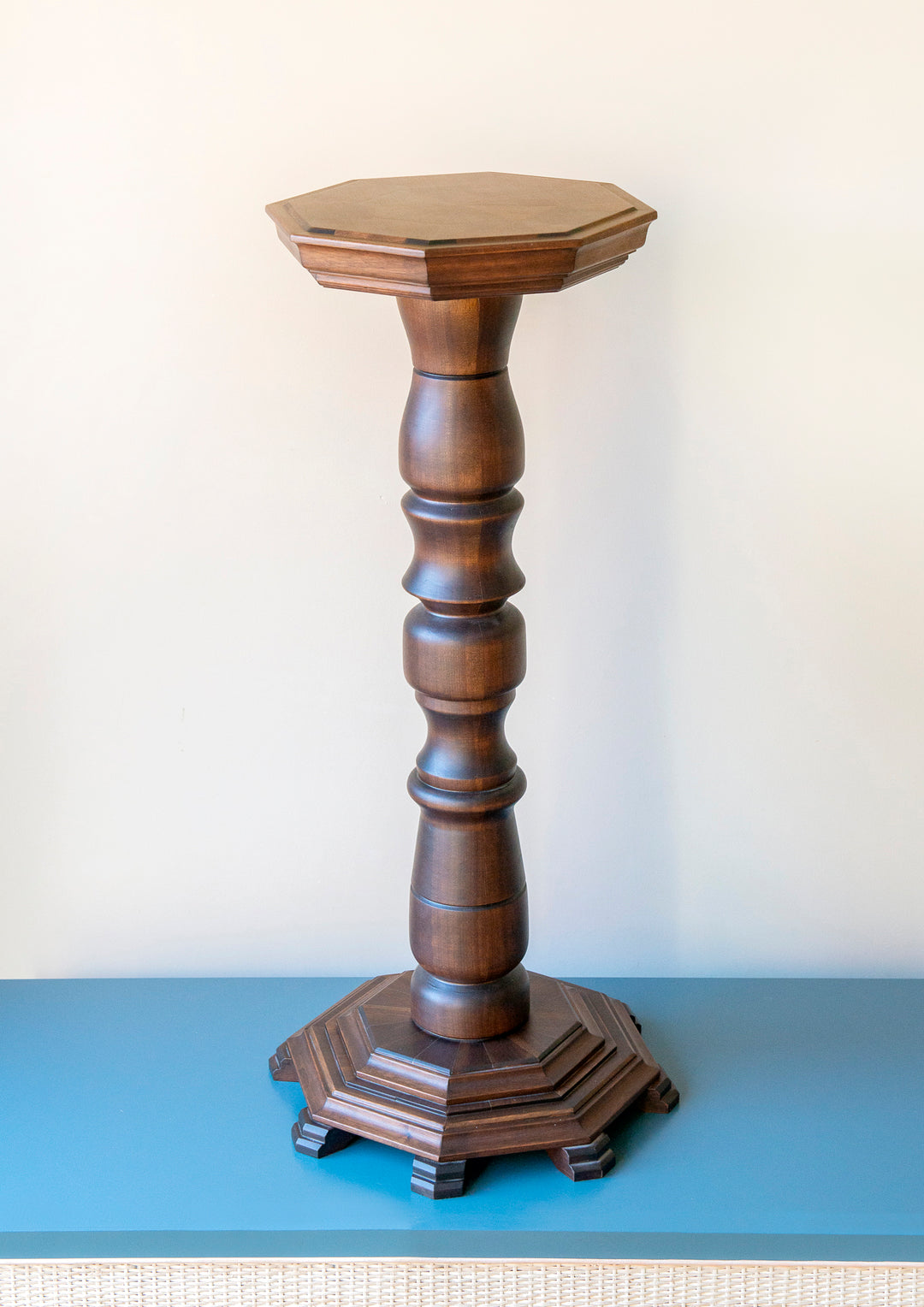 Octagonal Pedestal Table, Marquetry Wood Inlay
