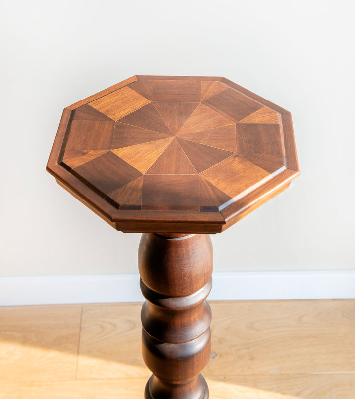 Octagonal Pedestal Table, Marquetry Wood Inlay