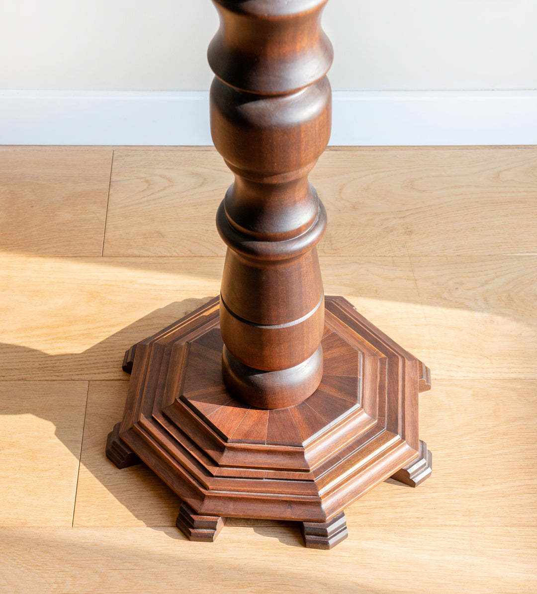 Octagonal Pedestal Table, Marquetry Wood Inlay