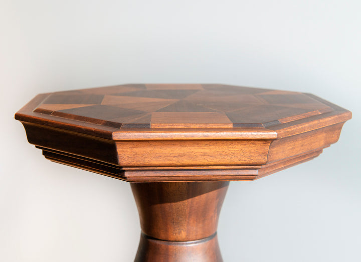 Octagonal Pedestal Table, Marquetry Wood Inlay
