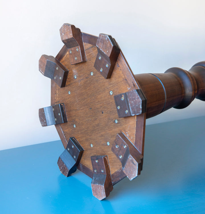 Octagonal Pedestal Table, Marquetry Wood Inlay