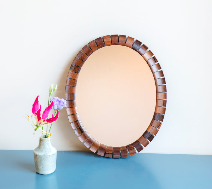 Oval Teak Rosewood Mirror, Danish Design, 1960s