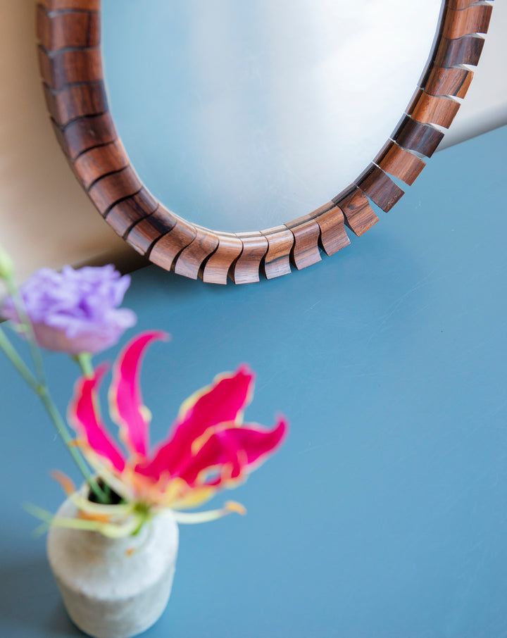 Oval Teak Rosewood Mirror, Danish Design, 1960s