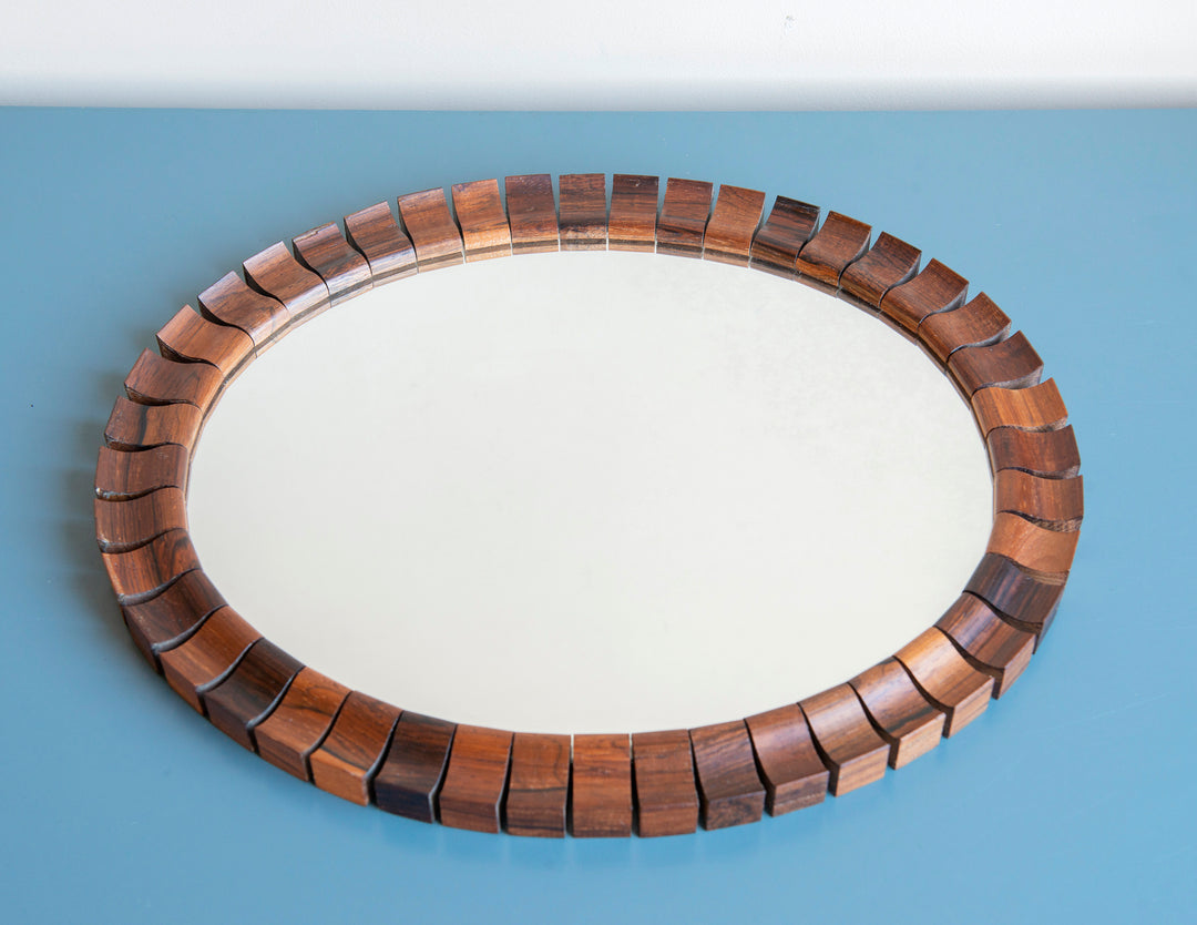 Oval Teak Rosewood Mirror, Danish Design, 1960s
