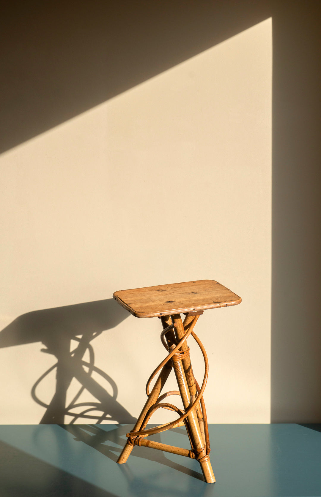 Small Vintage Bamboo Side Table - Organic Shape
