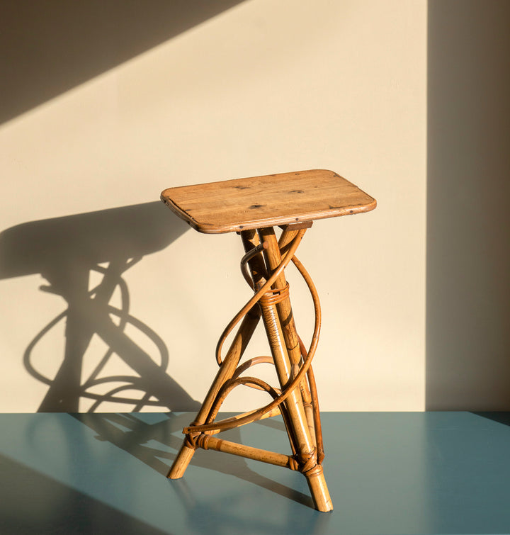 Small Vintage Bamboo Side Table - Organic Shape