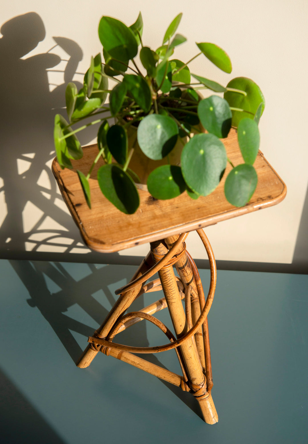 Small Vintage Bamboo Side Table - Organic Shape